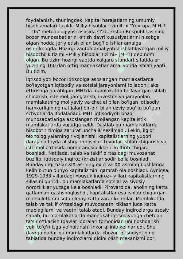 Milliy hisoblar tizimi va O‘zbekistonda unga o‘tishning vazifalari 8