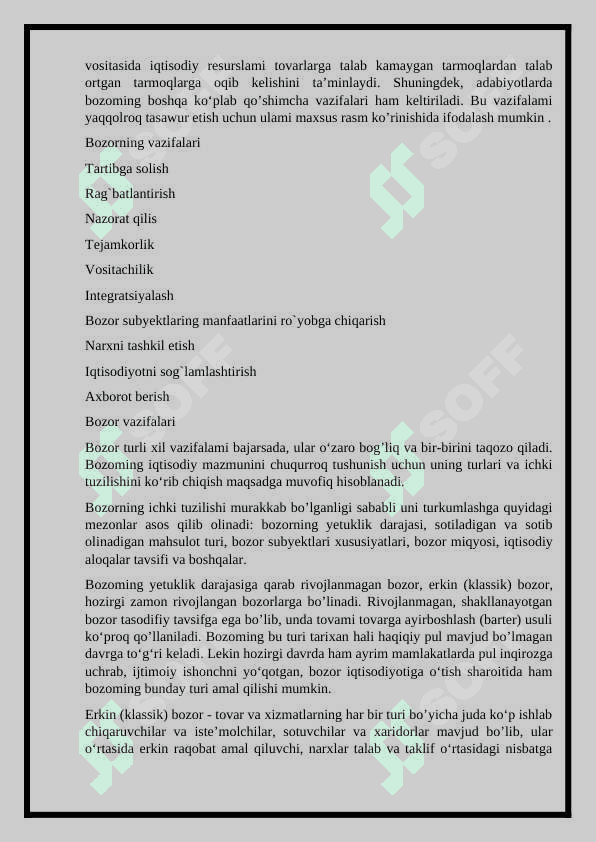 Bozor iqtisodiyoti, uning vujudga kelishi va rivojlanishining shart-sharoitlari 8