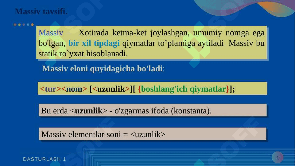 Statik va dinamik ro'yxat, massiv tushunchasi. Ro'yxat metodlari. 2