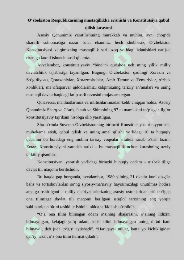 O‘zbekiston Respublikasi Konstitutsiyasining qabul qilinish tarixi (1991-2023yy.) 5
