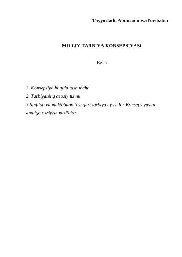 MILLIY TARBIYA KONSEPSIYASI
