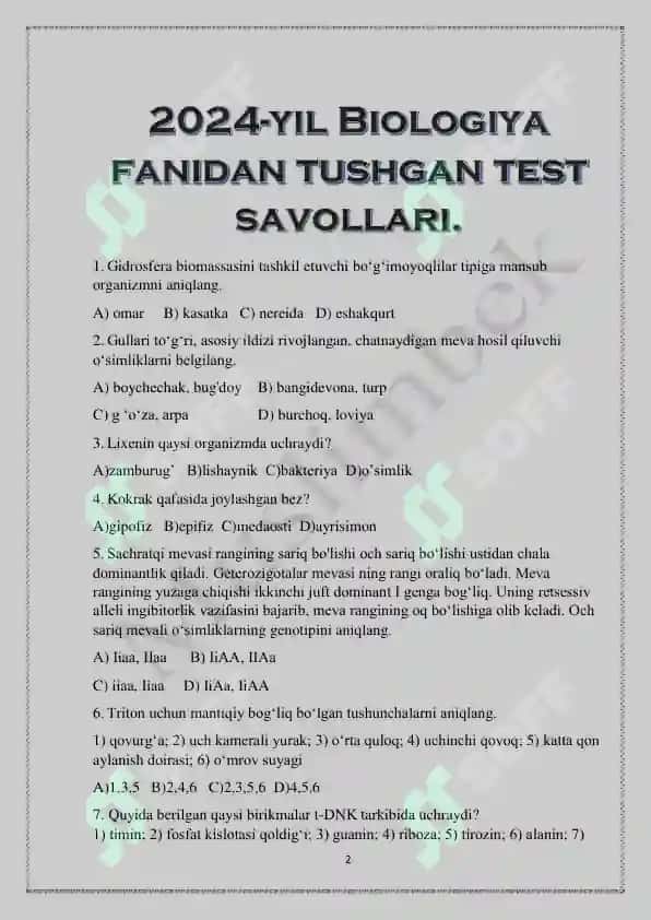 BIALOGIYA TEST SATANDART 2