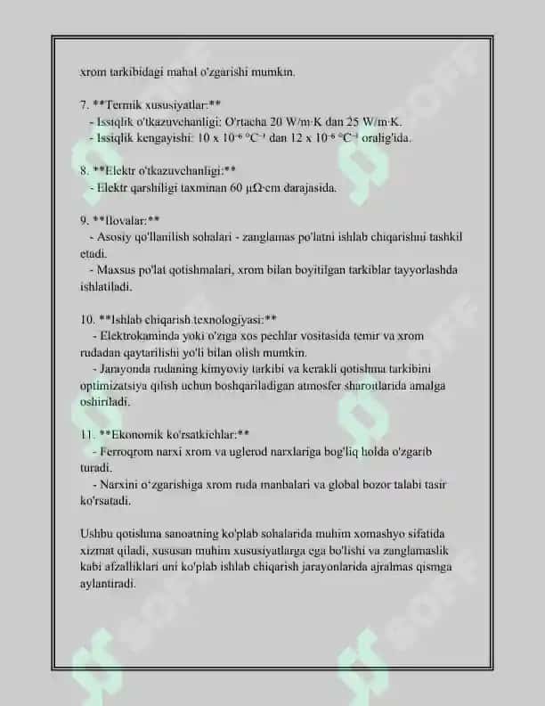O'rta uglerodli ferroxromning fizik-kimyoviy xususiyatlari 4