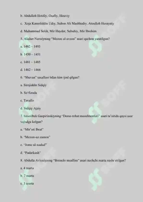 Mumtoz adabiyot bo'yicha 50ta test 2