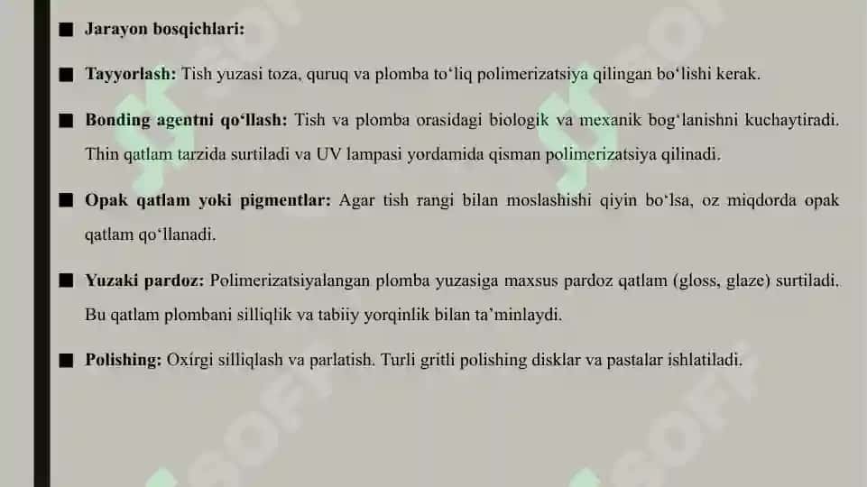 Doimiy plombalarga birlamchi pardoz berish 4