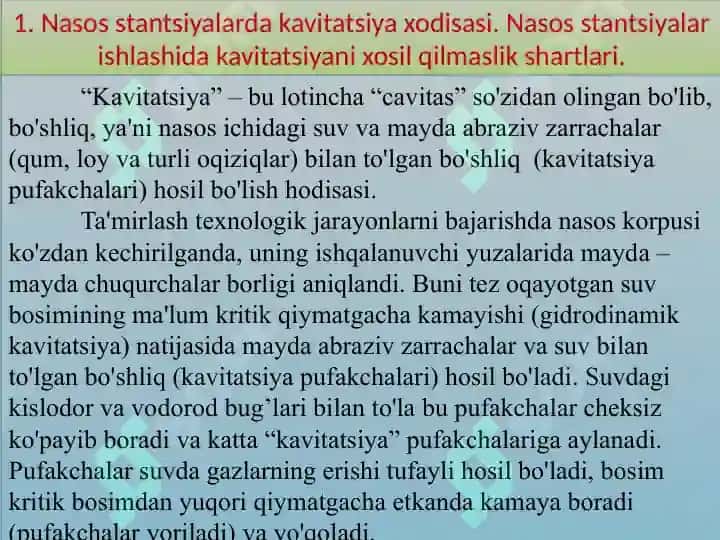 Nasoslarining kavitatsiya va gidroabraziv yeilishi 2
