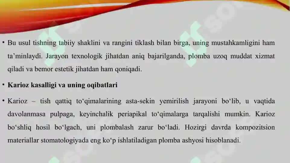 Karioz bo'shliqni kompozitsion plomba ashyosi bilan plombalash 8