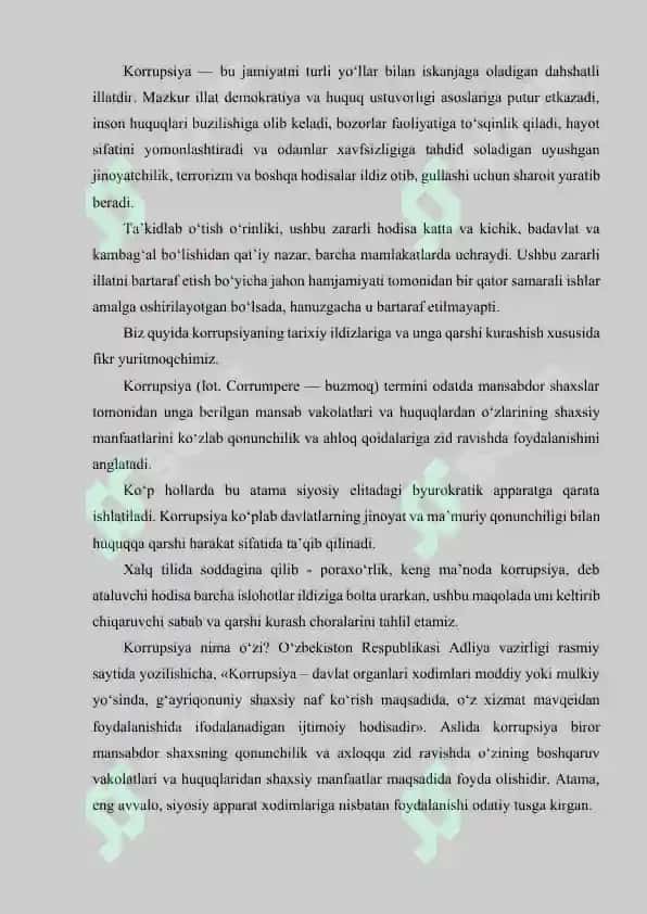 KORRUPSIYANING IJTIMOIY HAYOTDAGI KO'RINISHLARI VA UNING SALBIY TA'SIRI 2