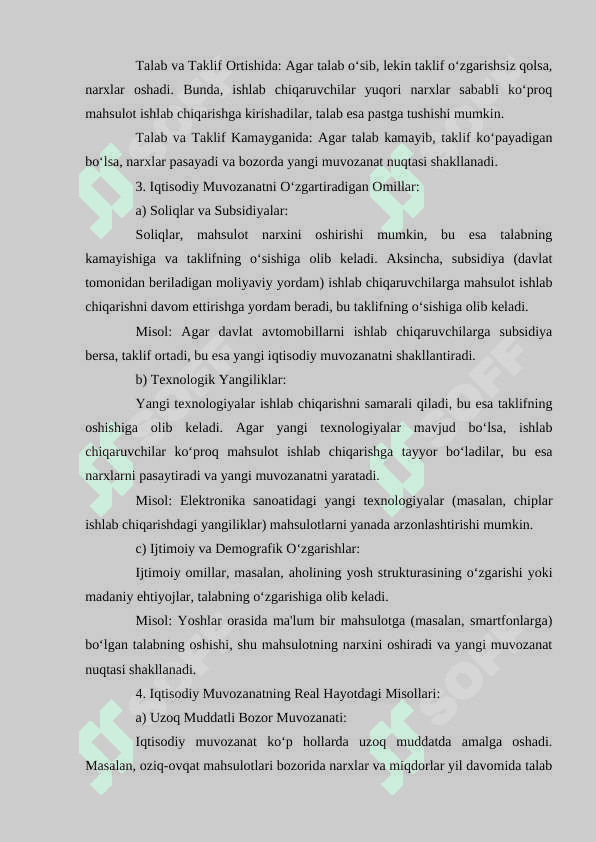 Iqtisodiy muvozanat tushunchasi iqtisodiyotning turli sohalarida bozorning va resurslarning samarali va barqaror taqsimlanishini ta.docx 2