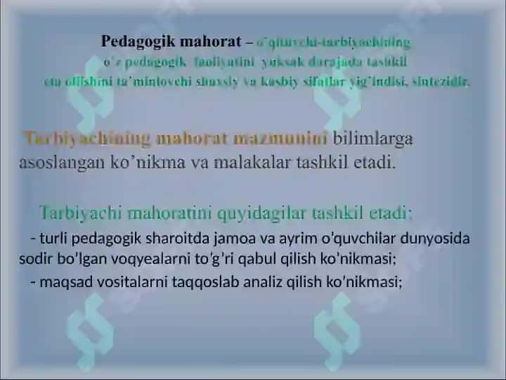 HOZIRGI KUNDA O'QITUVCHI TARBIYACHILIK MAHORATINING ASOSIY MOHIYATI 3