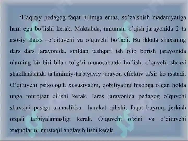 HOZIRGI KUNDA O'QITUVCHI TARBIYACHILIK MAHORATINING ASOSIY MOHIYATI 6