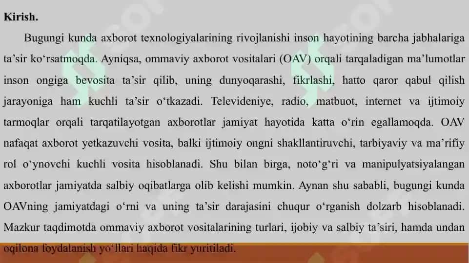 Ommaviy axborot vositalarining ta’siri. 2