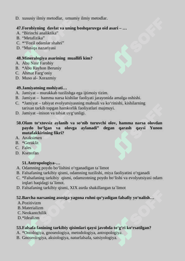 FALSAFA (Philosophy) fanidan testlar 8