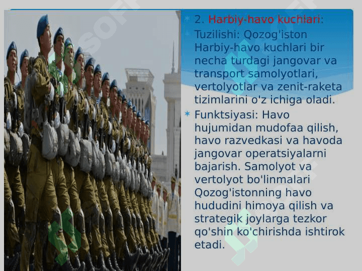 Qozog'iston Respublikasi umumiy tavsifi va Qurolli kuchlari 8