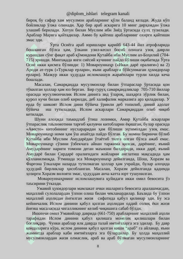 O'RTA OSIYOGA ISLOMNING KIRIB KELISHI. 8