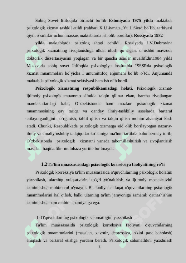 OʻQUVCHILAR BILAN PSIXOKORREKSION YOʻNALISHIDA FAOLIYAT OLIB BORISH TARTIBI 8