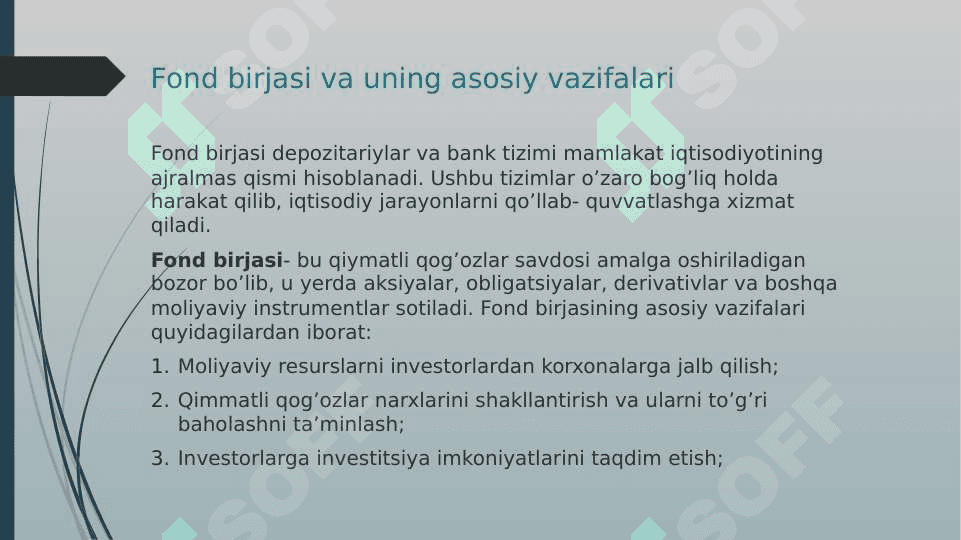 Fond birjasi va depozitariylar foliyati bilan bank tizimining o’zaro hamkorlik darajasi 3