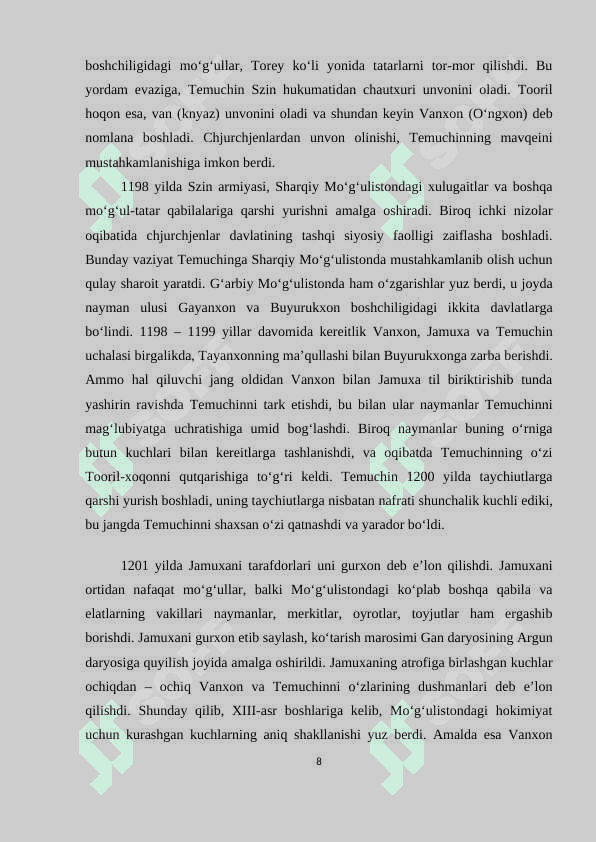 Chingiziylar davlatining tashkil topishi va Oʻrta Osiyoni bosib olishi 8