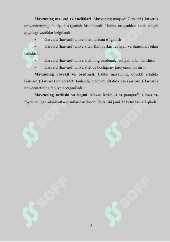 GARVARD UNIVERSITETI TARIXI VA BUGUNGI KUNDAGI FAOLIYATI BMI 5