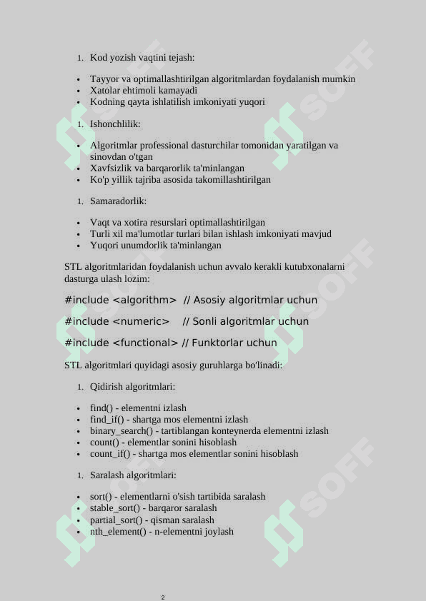 Standart algoritmlar kutubxonasidan foydalanib dasturlar tuzish 2