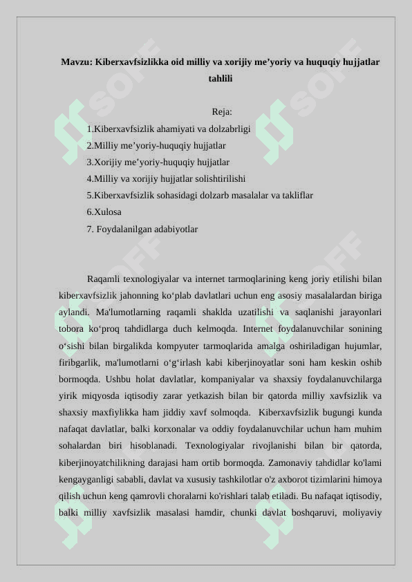 kiberxavfsizlika oid mustaqil ish(referat) 2