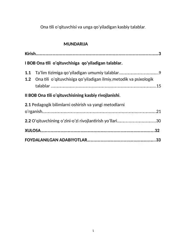 Ona tili o’qituvchisiga qo’yiladigan kasbiy talablar