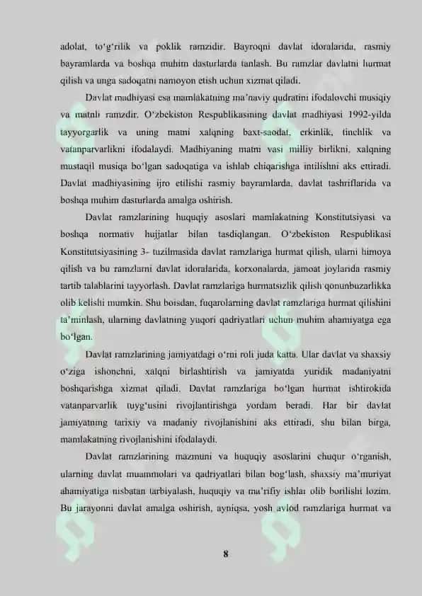 Davlat va huquq ramzlarini hurmat qilish 8