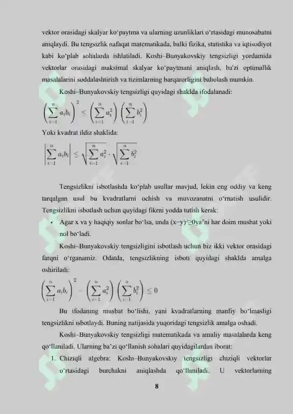 Koshi-Bunyakovskiy tengsizligi 8