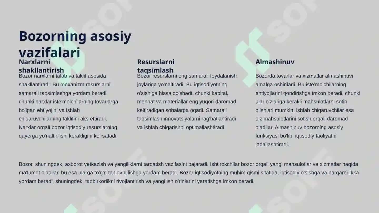 Bozorning mohiyati, vazifalari va turlari 2