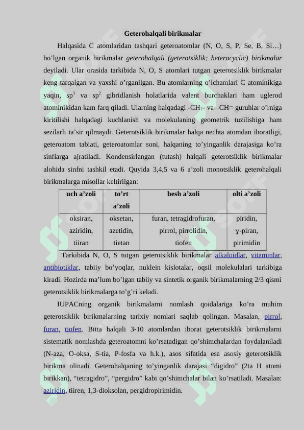 GETEROSIKLIK BIRIKMALARNING TUZILISHI VA REALSIYA MEXANIZMI. 3