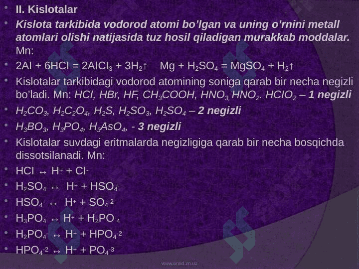 ANORGANIK BIRIKMALARNING ASOSIY SINFLARI. 8