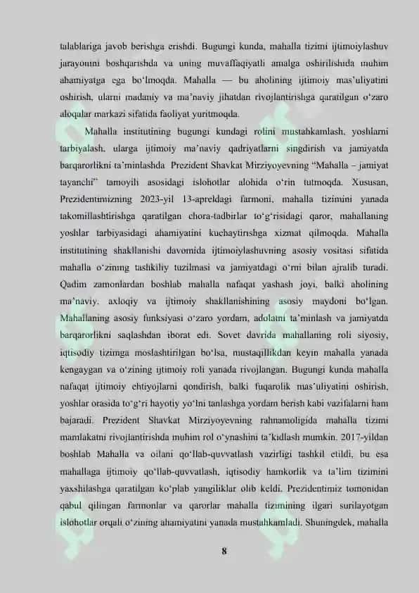 Mahalla ijtimoiylashuvning an‘anaviy omili sifatida 8