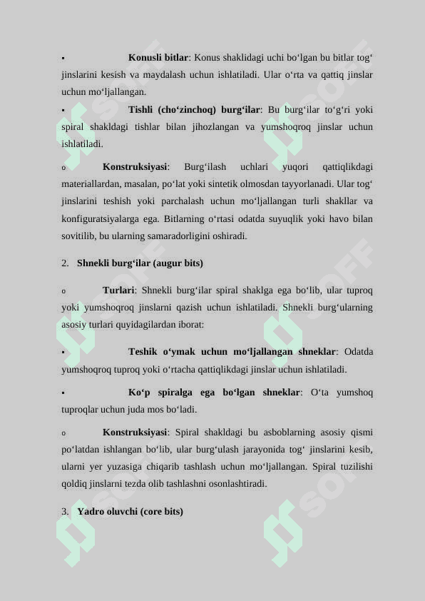 Ochiq kon burgilash stanoklari ishchi asboblari, turlari va konstruksiyasi. 4