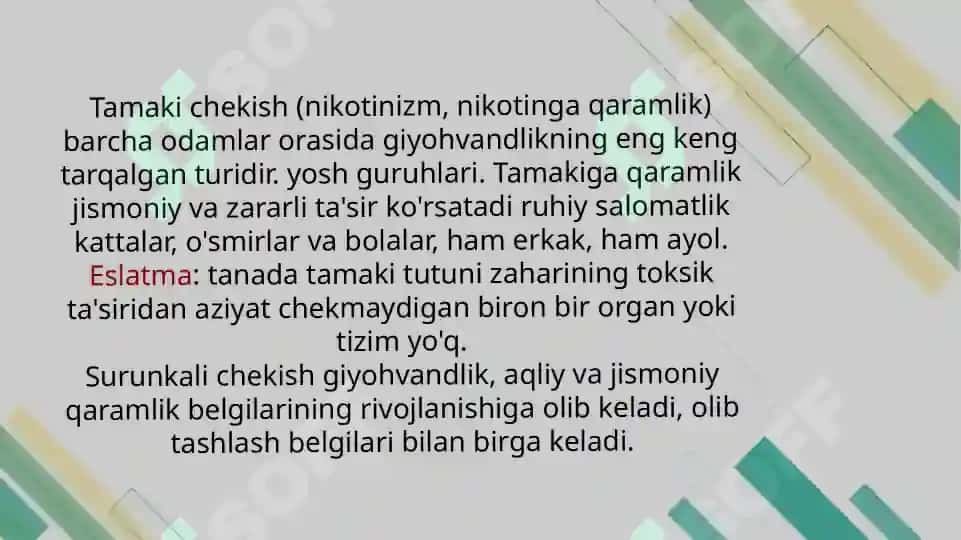 Nikotinizm va uning asoratlari 2
