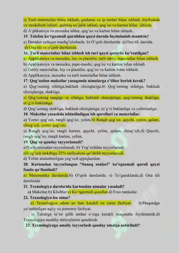 texnalogiya o'qitish metodikasi yakuniy savollar 3