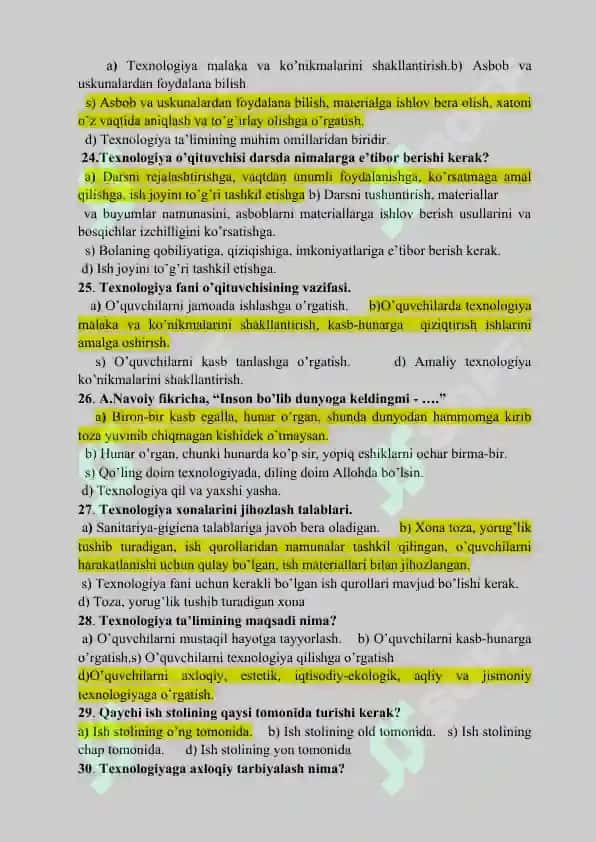 texnalogiya o'qitish metodikasi yakuniy savollar 4