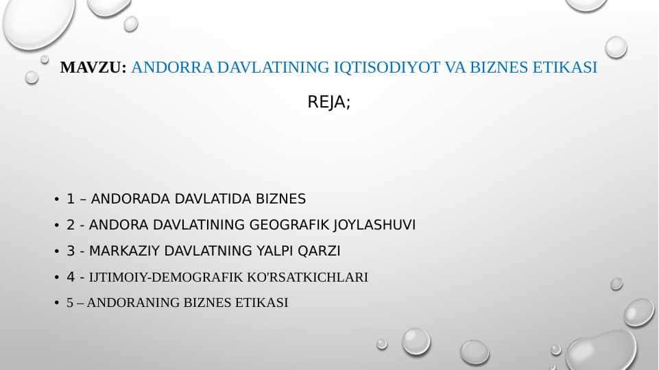 Andorra davlatining iqtisodiyot va biznes etikasi pptx