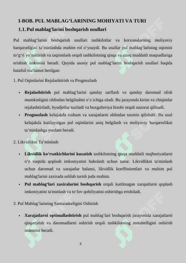 Pul mablag’lari va ularni tahlili. moliya 3