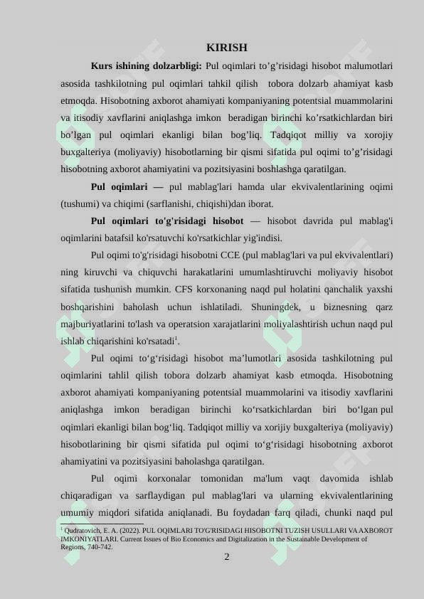 Pul oqimlari to’g’risidagi hisobot va uning tahlili 2