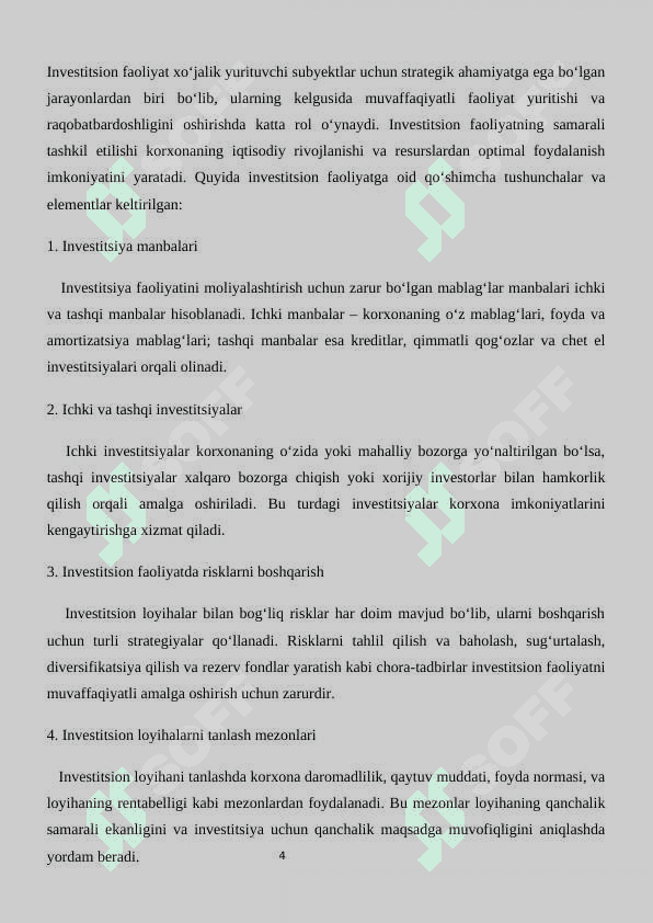Xo’jalik yurutuvchi subyektlar investitsion faoliyati samaradorligini tahlili 4