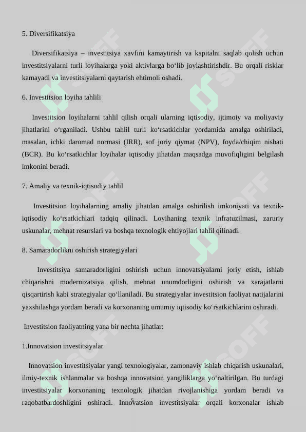 Xo’jalik yurutuvchi subyektlar investitsion faoliyati samaradorligini tahlili 5