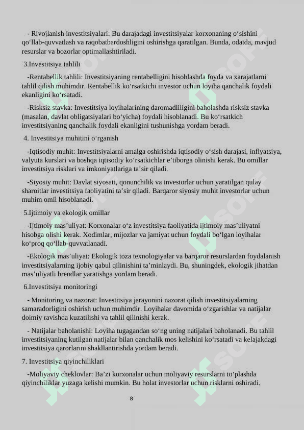Xo’jalik yurutuvchi subyektlar investitsion faoliyati samaradorligini tahlili 8