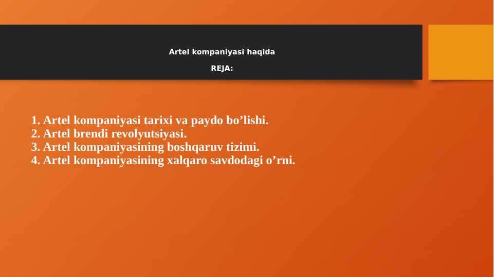 artel kompaniyasi haqida pptx
