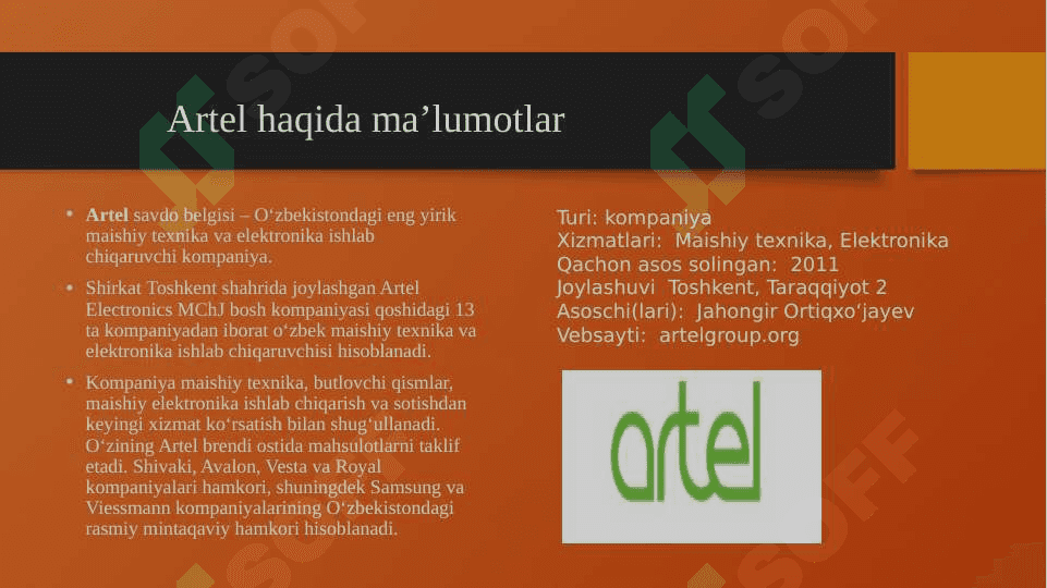 artel kompaniyasi haqida pptx 8