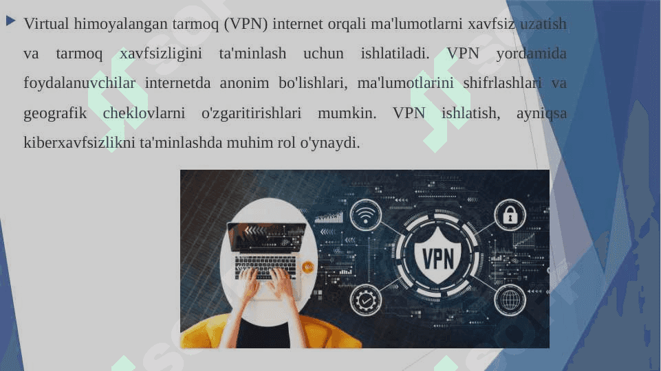 Virtual himoyalangan tarmoq va undan amaliyotda foydalanish (masalan, CyberGhost yoki ExpressVPN misolida). 3