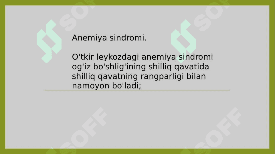 Qon kasalliklarida parodontda sodir bo'ladigan o'zgarishlar, klinik belgilari,
                  tashxisi, davosi. 8
