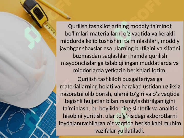 Qurilish tashkilotlarida materiallar hisobi 3