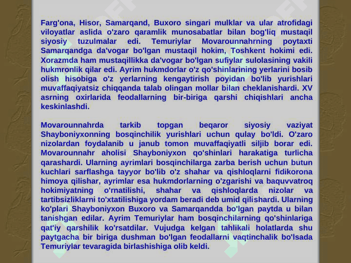 Turkistonning xonliklarga bo'linib ketishi, uning sabab va oqibatlari 4