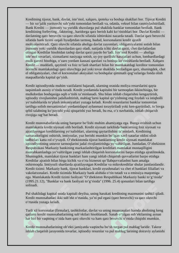 Kreditning zarurligi, funksiyalari, turlari va shakllari 2