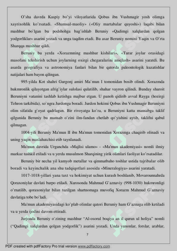ABU RAYHON BERUNIYNING ILMIYMA` RIFIY QARASHLARI 7